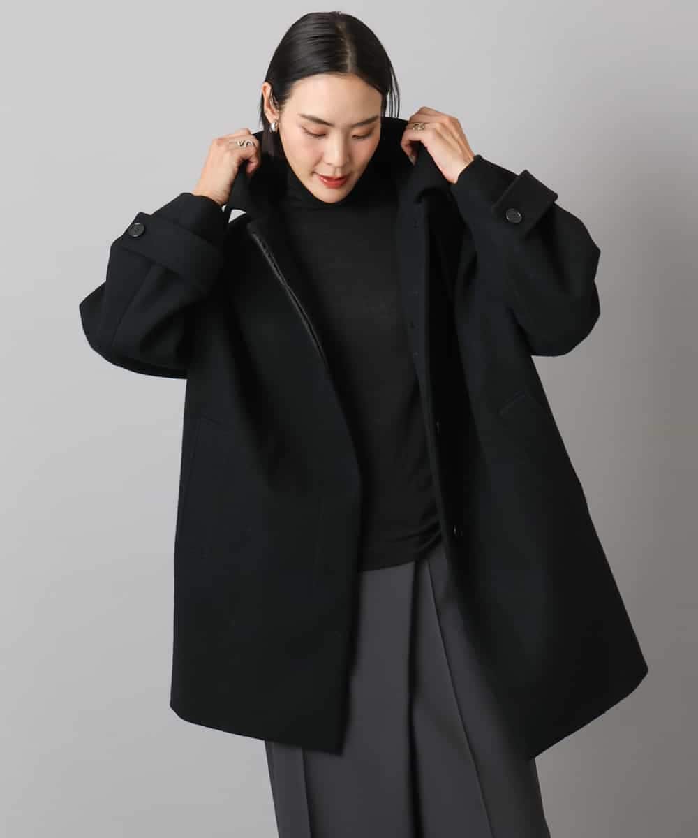 FMUAD01550 MICHEL KLEIN(ミッシェルクラン) スーパー100’sウールステンカラーコート ブラック