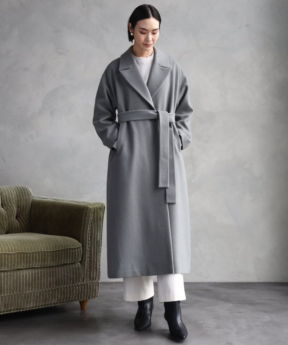 FMUAD02540 MICHEL KLEIN(ミッシェルクラン) Super100ウールロングチェスターコート カーキ