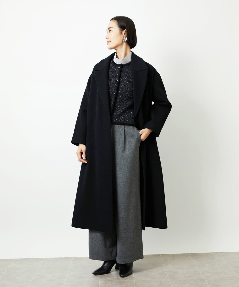 FMUAD02540 MICHEL KLEIN(ミッシェルクラン) Super100ウールロングチェスターコート ブラック