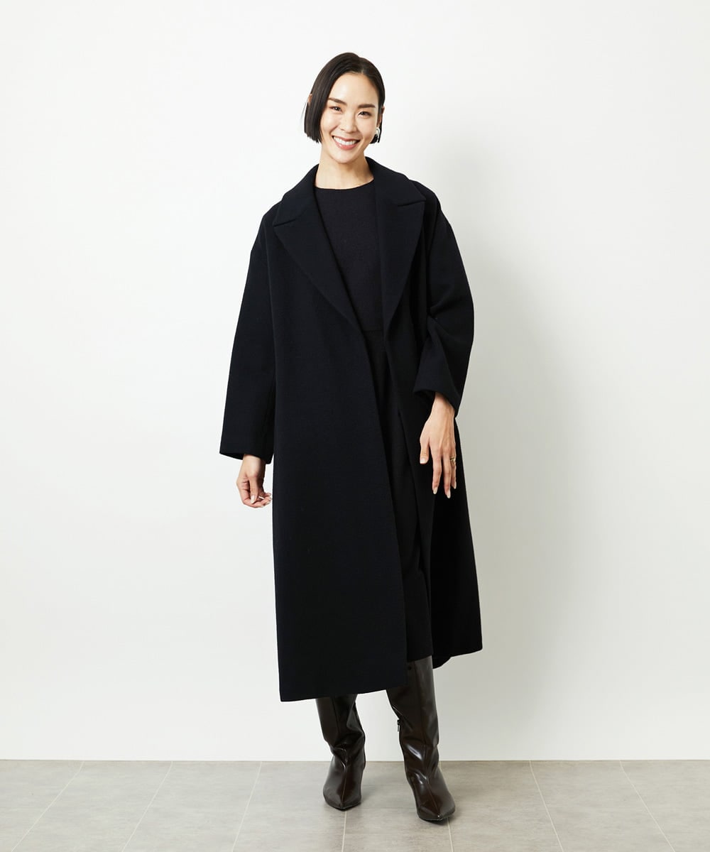 FMUAD02540 MICHEL KLEIN(ミッシェルクラン) Super100ウールロングチェスターコート ブラック