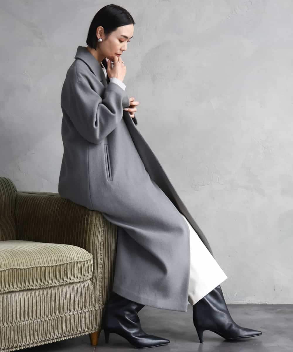 FMUAD02540 MICHEL KLEIN(ミッシェルクラン) ロングチェスターコート ブラック