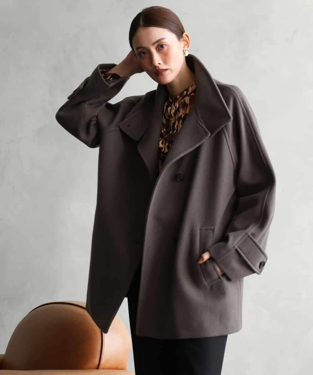 FMUAG54630 MICHEL KLEIN(ミッシェルクラン) スタンドカラーミドルコート カーキ