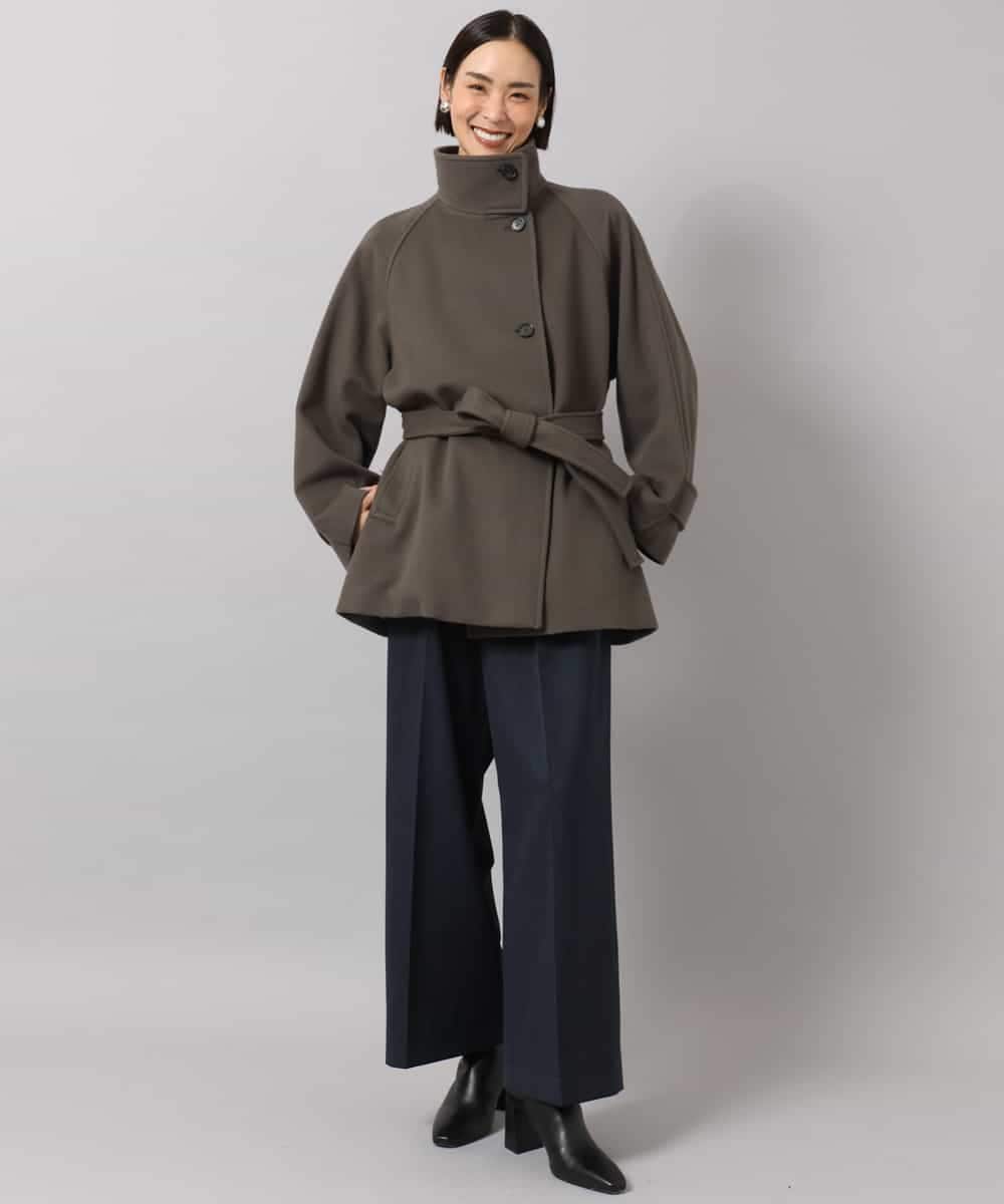 FMUAG54630 MICHEL KLEIN(ミッシェルクラン) スタンドカラーミドルコート カーキ