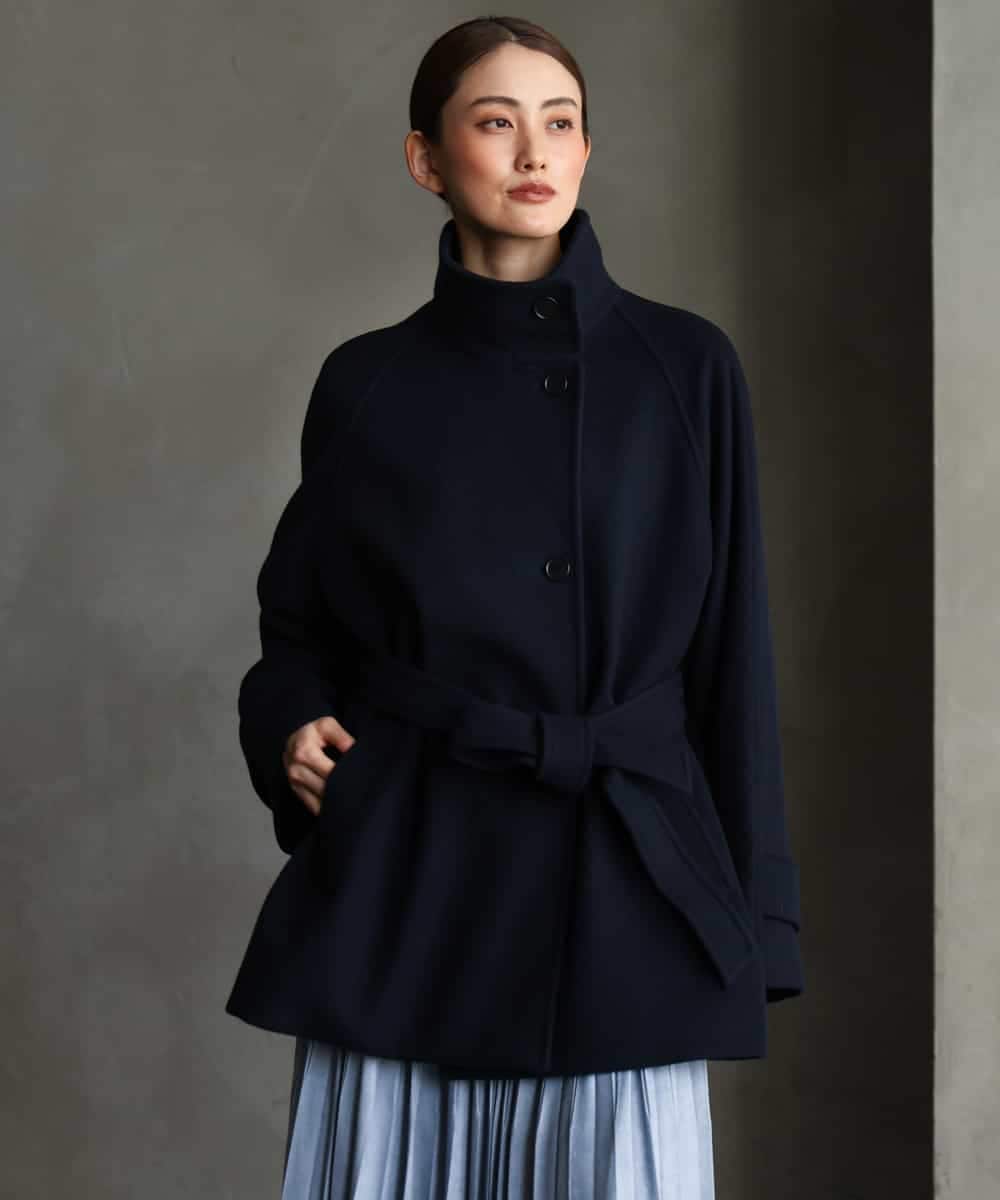 FMUAG54630 MICHEL KLEIN(ミッシェルクラン) スタンドカラーミドルコート ネイビー