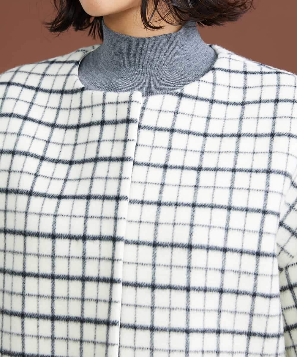 FMUAS35720 MICHEL KLEIN(ミッシェルクラン) ウィンドペンチェックノーカラーコート（オリジナル素材） アイボリー(80)