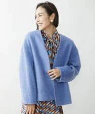 FMUAV43390 MICHEL KLEIN(ミッシェルクラン) モヘアシャギーノーカラーコート ブルー(55)