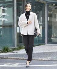 FMUAV43390 MICHEL KLEIN(ミッシェルクラン) モヘアシャギーノーカラーコート ライトグレー(91)