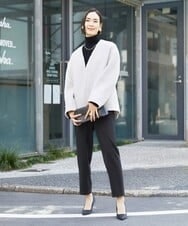 FMUAV43390 MICHEL KLEIN(ミッシェルクラン) モヘアシャギーノーカラーコート ライトグレー(91)