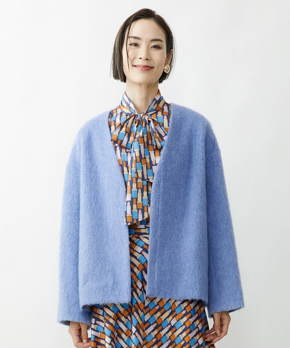 FMUAV43390 MICHEL KLEIN(ミッシェルクラン) モヘアシャギーノーカラーコート ライトグレー(91)