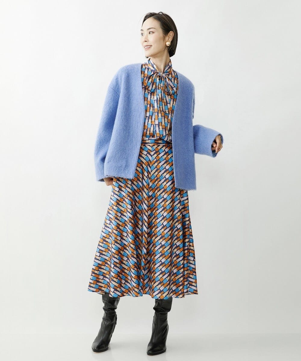 FMUAV43390 MICHEL KLEIN(ミッシェルクラン) モヘアシャギーノーカラーコート ライトグレー(91)