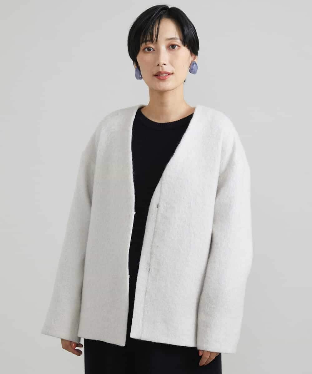 FMUAV43390 MICHEL KLEIN(ミッシェルクラン) モヘアシャギーノーカラーコート ライトグレー(91)