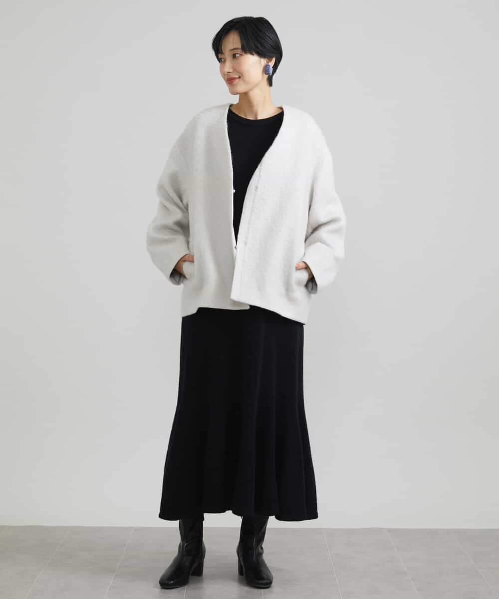 FMUAV43390 MICHEL KLEIN(ミッシェルクラン) モヘアシャギーノーカラーコート ライトグレー(91)
