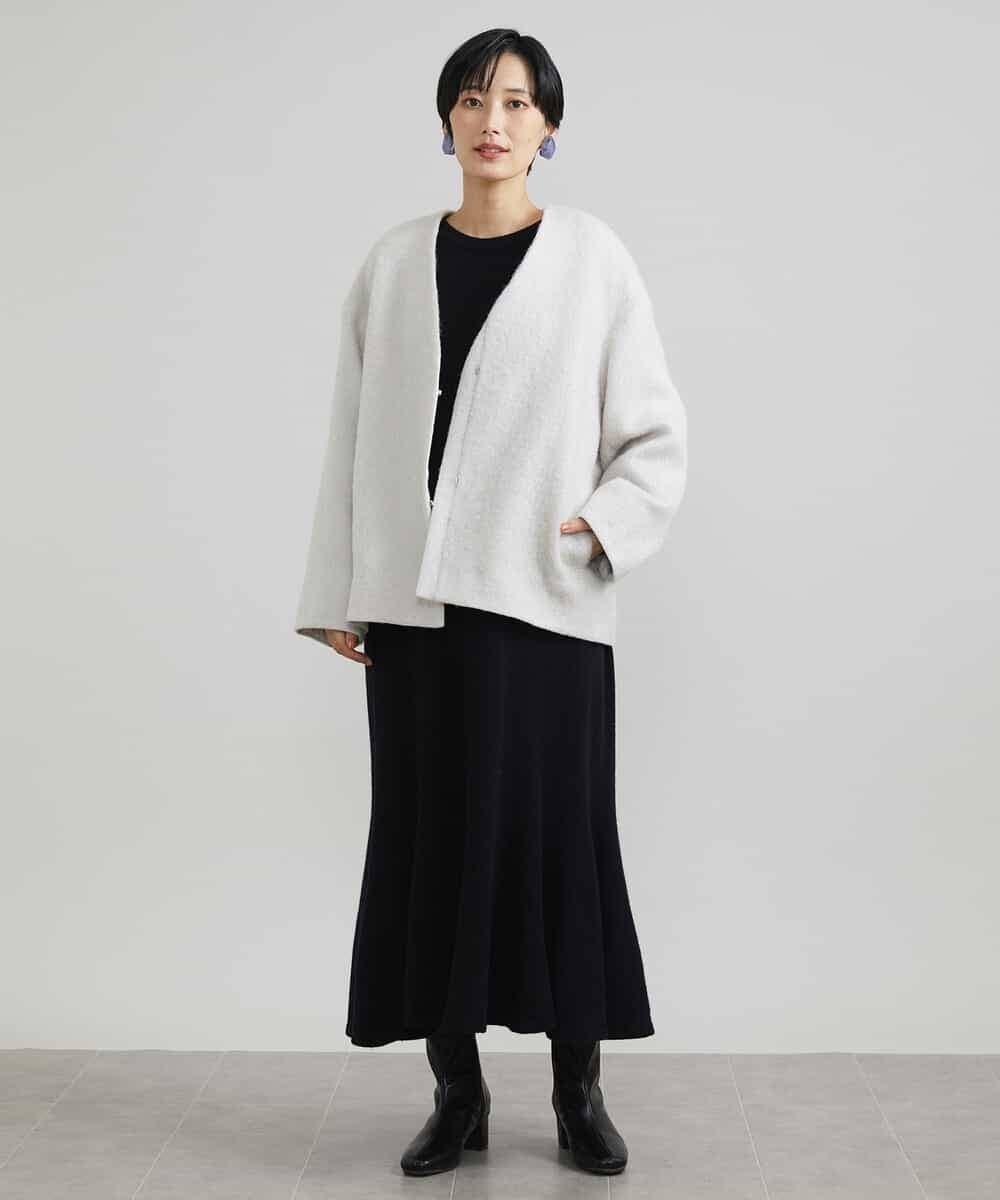 FMUAV43390 MICHEL KLEIN(ミッシェルクラン) モヘアシャギーノーカラーコート ライトグレー(91)