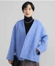 FMUAV43390 MICHEL KLEIN(ミッシェルクラン) モヘアシャギーノーカラーコート ライトグレー(91)