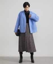 FMUAV43390 MICHEL KLEIN(ミッシェルクラン) モヘアシャギーノーカラーコート ライトグレー(91)