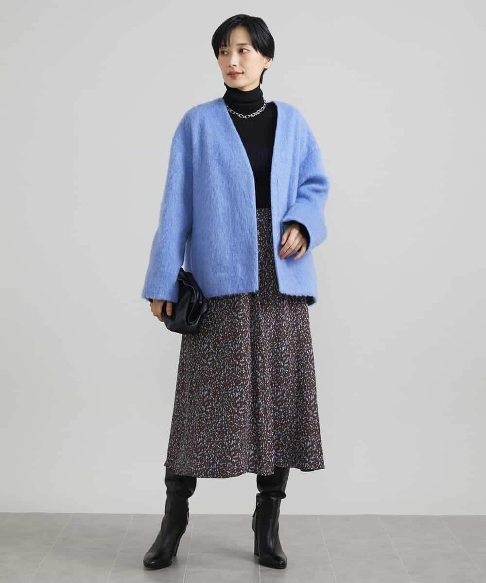 FMUAV43390 MICHEL KLEIN(ミッシェルクラン) モヘアシャギーノーカラーコート ライトグレー(91)