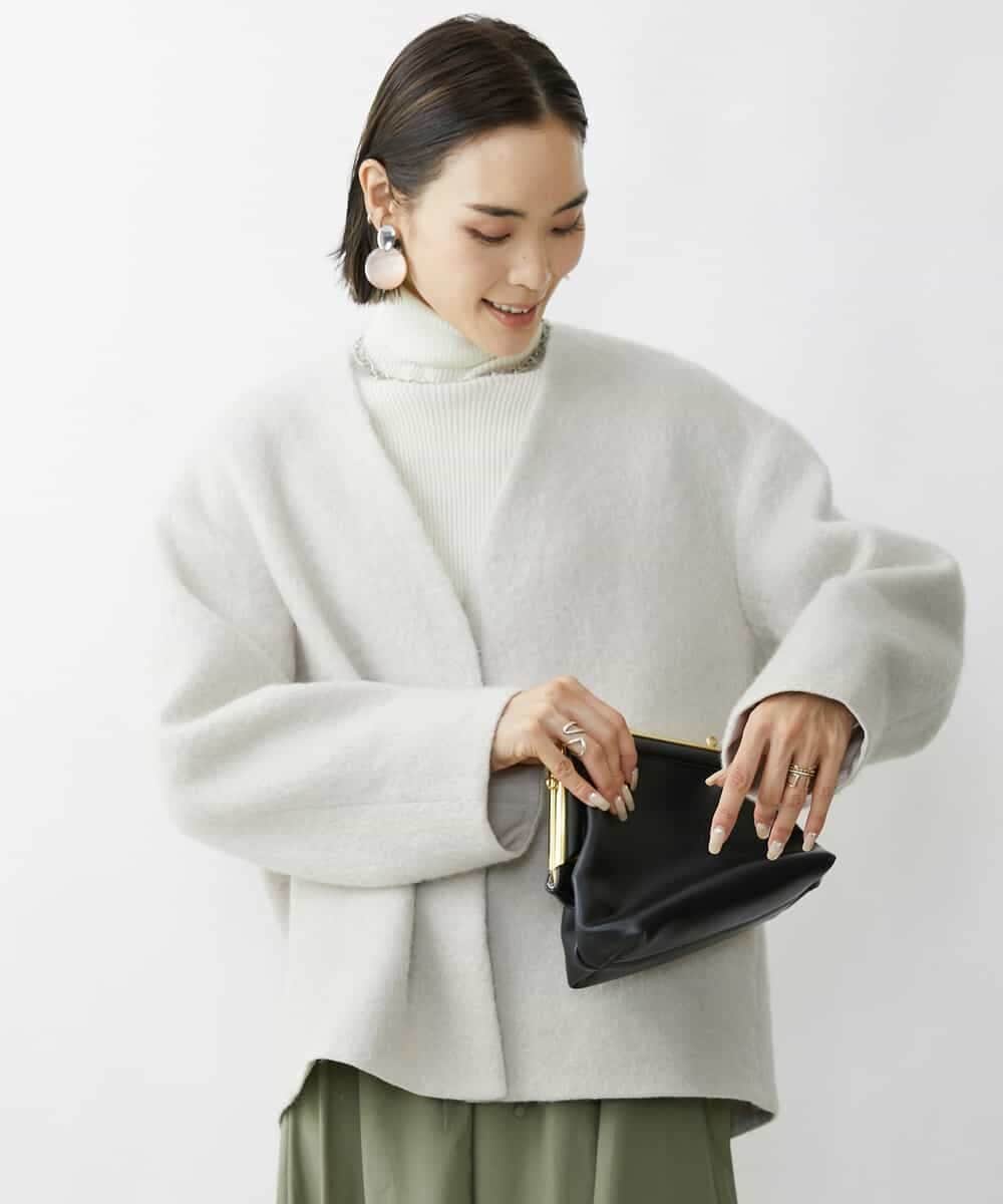 FMUAV43390 MICHEL KLEIN(ミッシェルクラン) モヘアシャギーノーカラーコート ライトグレー(91)
