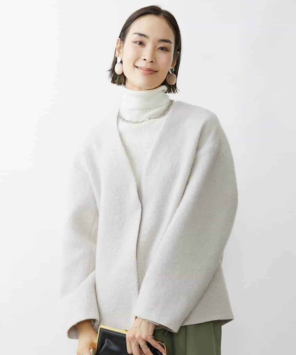 FMUAV43390 MICHEL KLEIN(ミッシェルクラン) モヘアシャギーノーカラーコート ライトグレー(91)