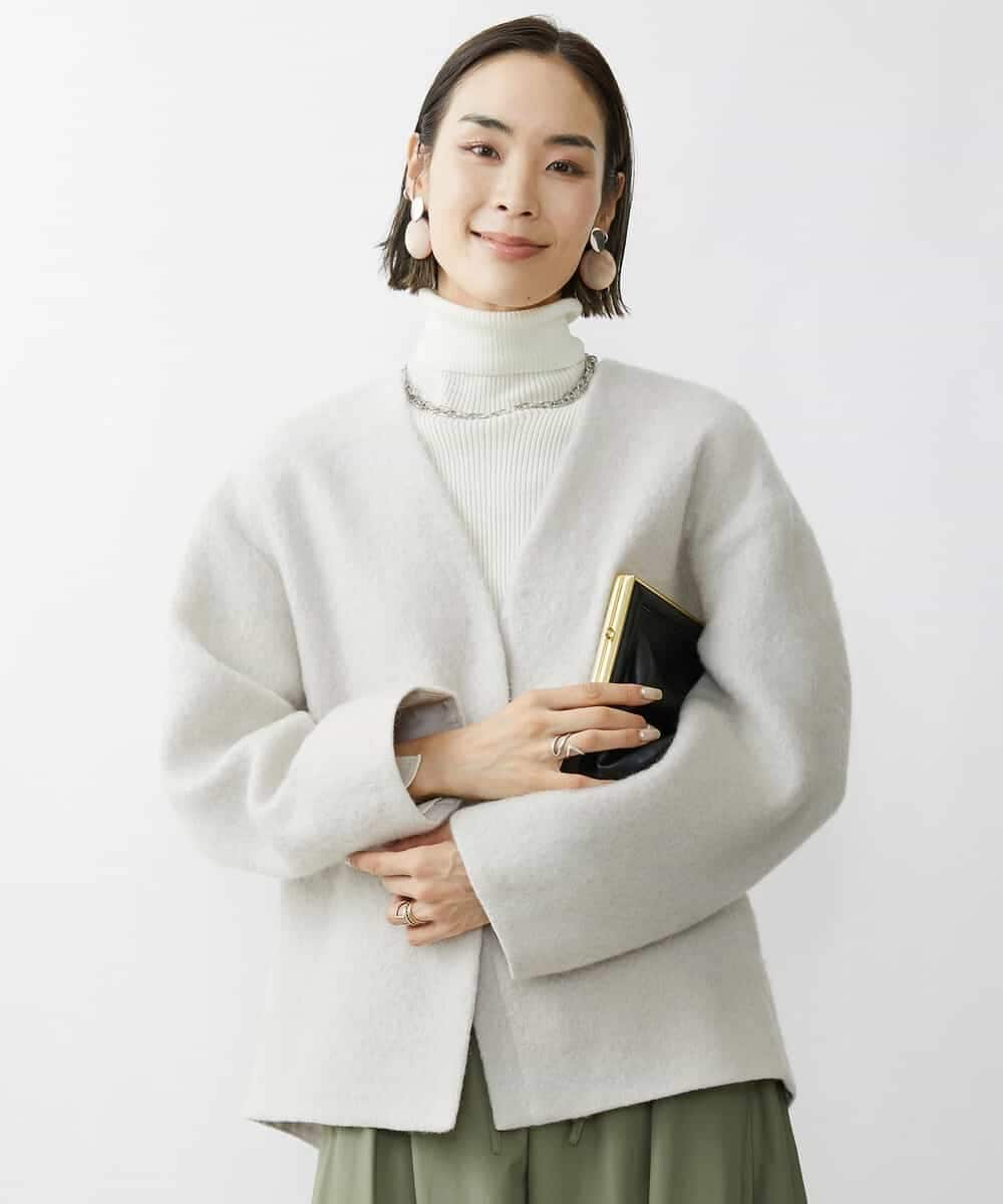 FMUAV43390 MICHEL KLEIN(ミッシェルクラン) モヘアシャギーノーカラーコート ライトグレー(91)