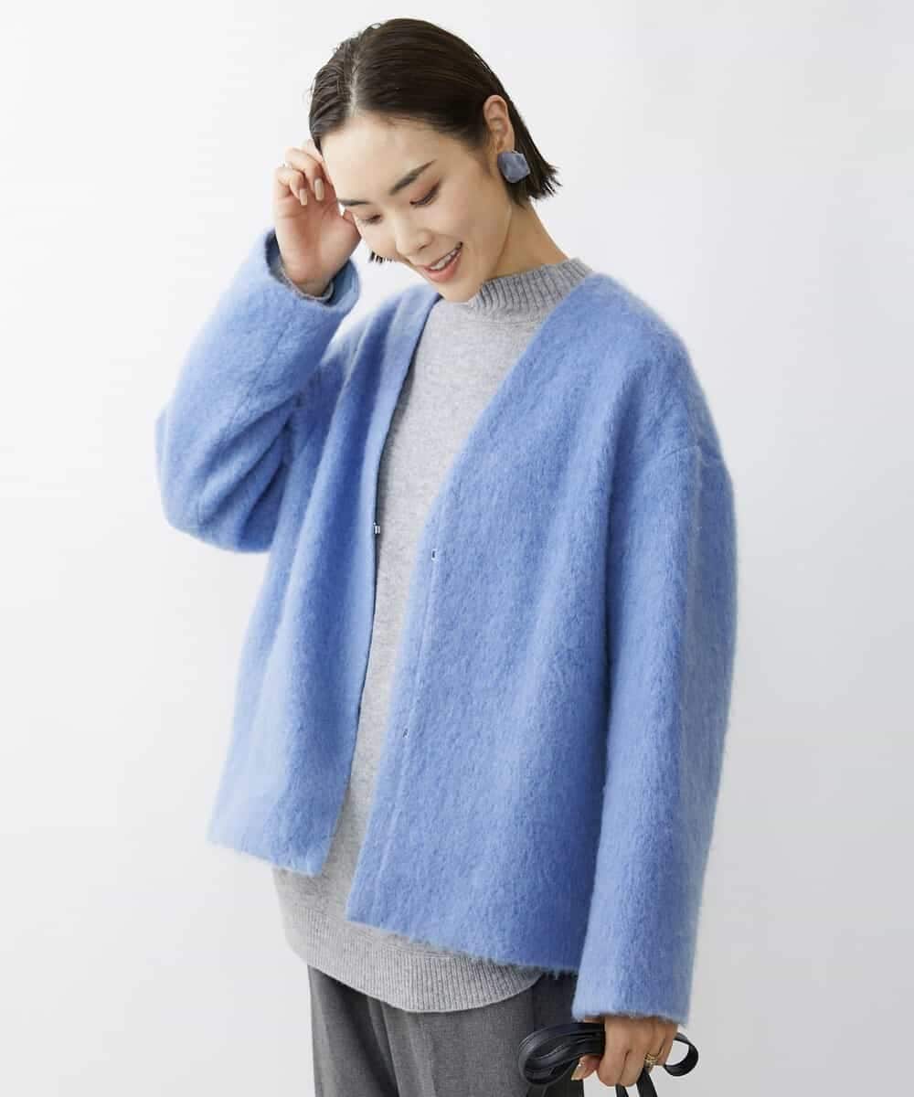FMUAV43390 MICHEL KLEIN(ミッシェルクラン) モヘアシャギーノーカラーコート ライトグレー(91)