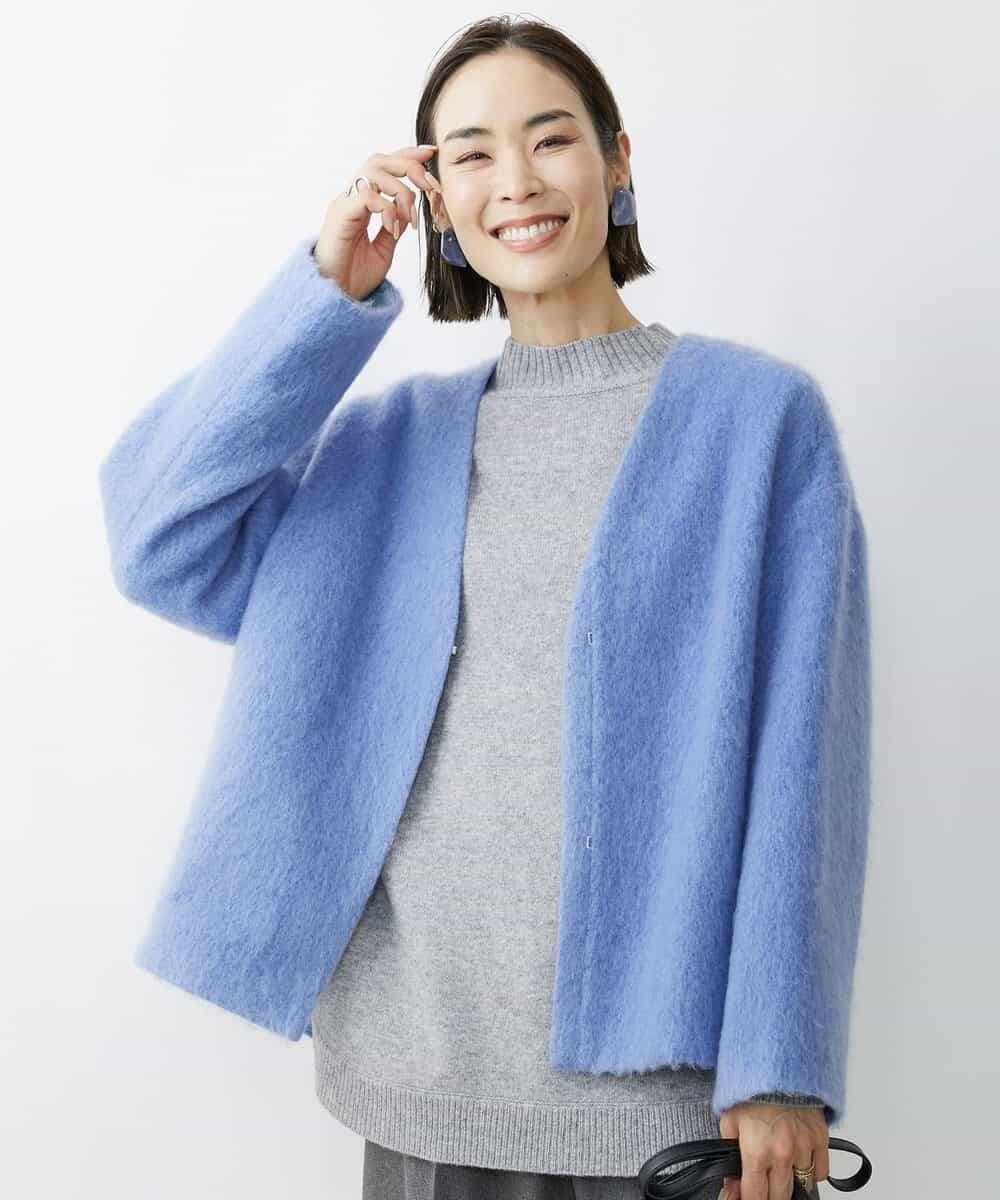 FMUAV43390 MICHEL KLEIN(ミッシェルクラン) モヘアシャギーノーカラーコート ライトグレー(91)