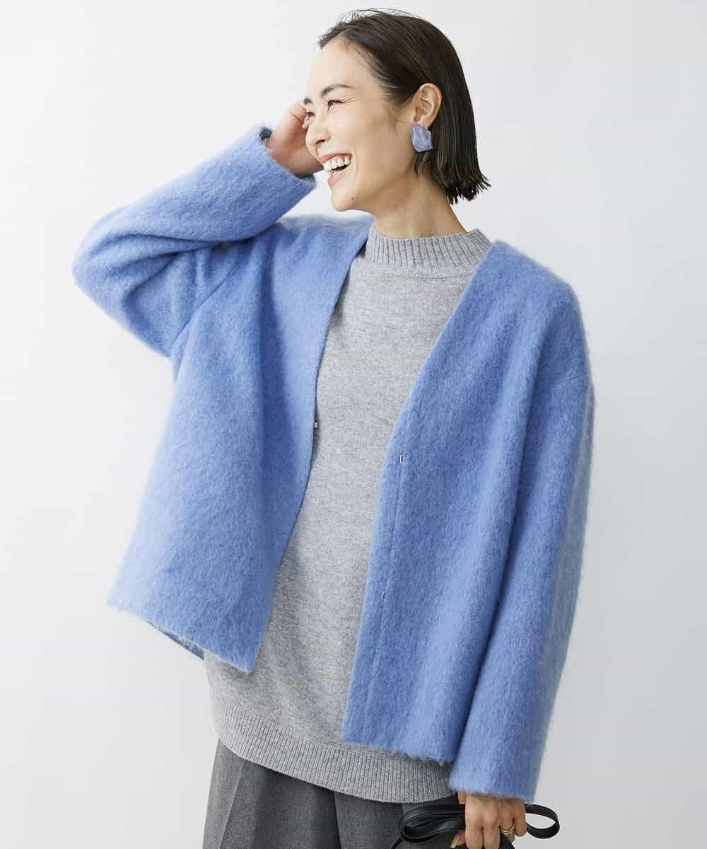 FMUAV43390 MICHEL KLEIN(ミッシェルクラン) モヘアシャギーノーカラーコート ライトグレー(91)