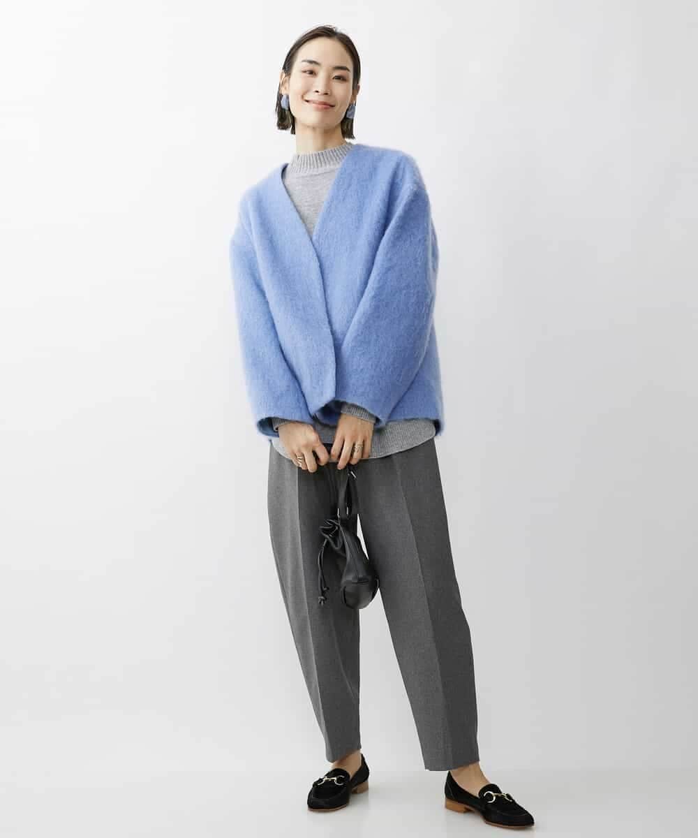 FMUAV43390 MICHEL KLEIN(ミッシェルクラン) モヘアシャギーノーカラーコート ライトグレー(91)