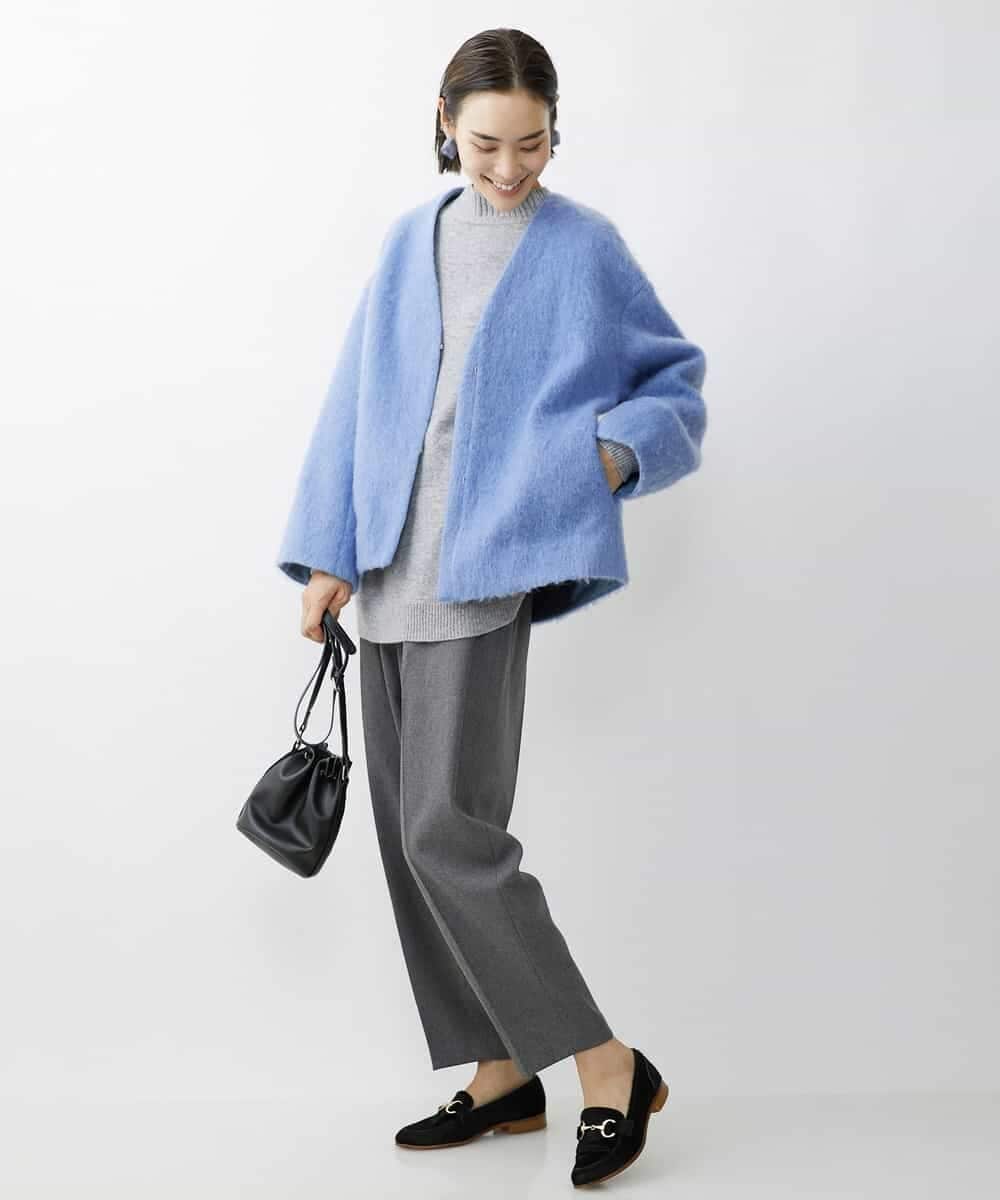 FMUAV43390 MICHEL KLEIN(ミッシェルクラン) モヘアシャギーノーカラーコート ライトグレー(91)