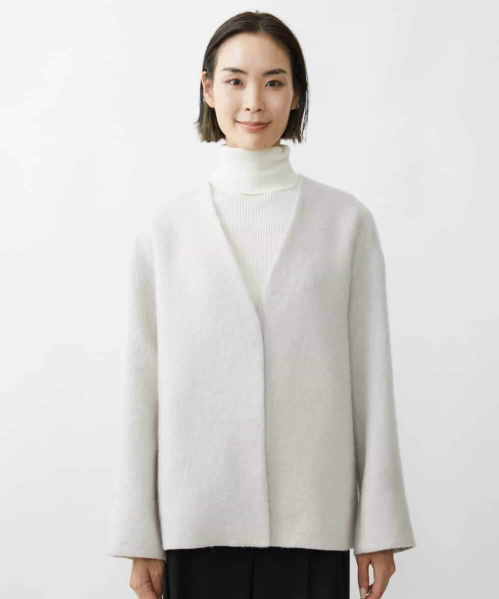 FMUAV43390 MICHEL KLEIN(ミッシェルクラン) モヘアシャギーノーカラーコート ライトグレー(91)