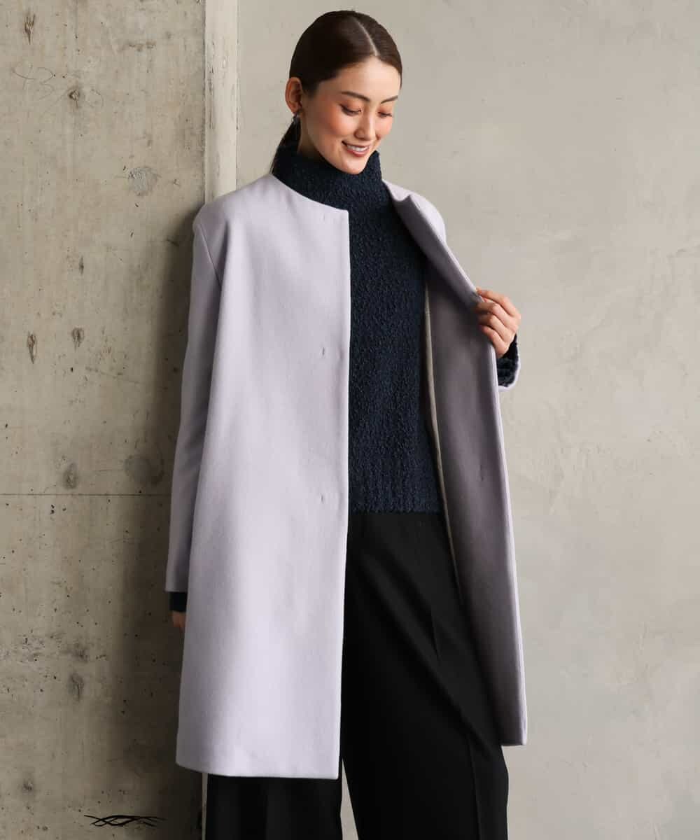 FMUBG53610 MICHEL KLEIN(ミッシェルクラン) [マフラー付き]ノーカラーコクーンコート ラベンダー
