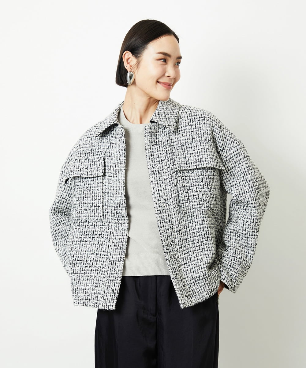 FMVAD51450 MICHEL KLEIN(ミッシェルクラン) ファンシーツイードCPOジャケット グレー