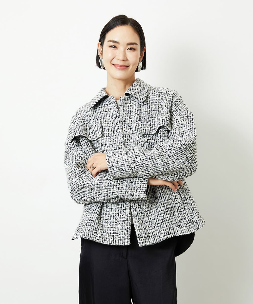 FMVAD51450 MICHEL KLEIN(ミッシェルクラン) ファンシーツイードCPOジャケット グレー