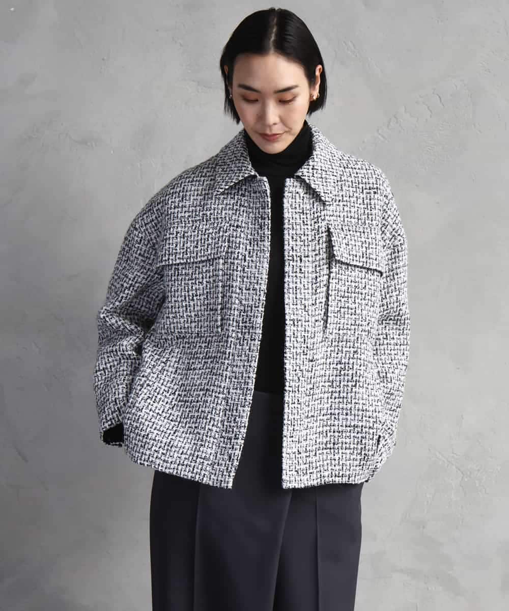 FMVAD51450 MICHEL KLEIN(ミッシェルクラン) ファンシーツイードCPOジャケット グレー