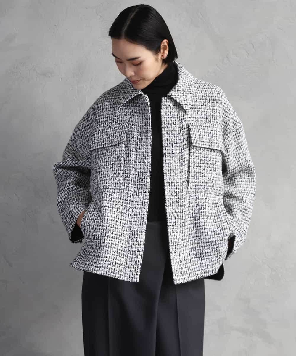 FMVAD51450 MICHEL KLEIN(ミッシェルクラン) ファンシーツイードCPOジャケット グレー