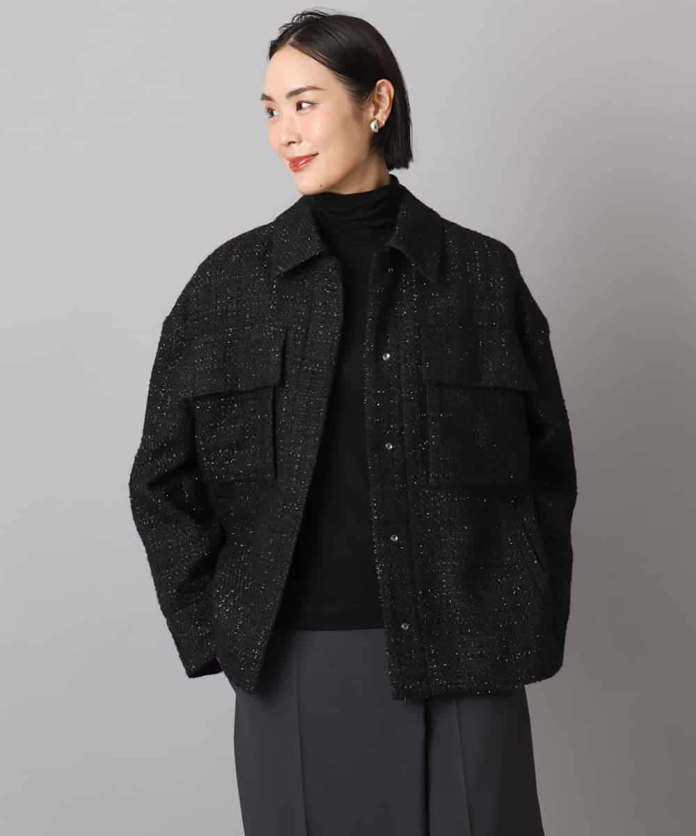 FMVAE51450 MICHEL KLEIN(ミッシェルクラン) ファンシーツイードCPOジャケット ブラック