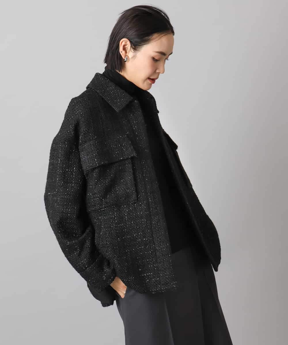 FMVAE51450 MICHEL KLEIN(ミッシェルクラン) ファンシーツイードCPOジャケット ブラック