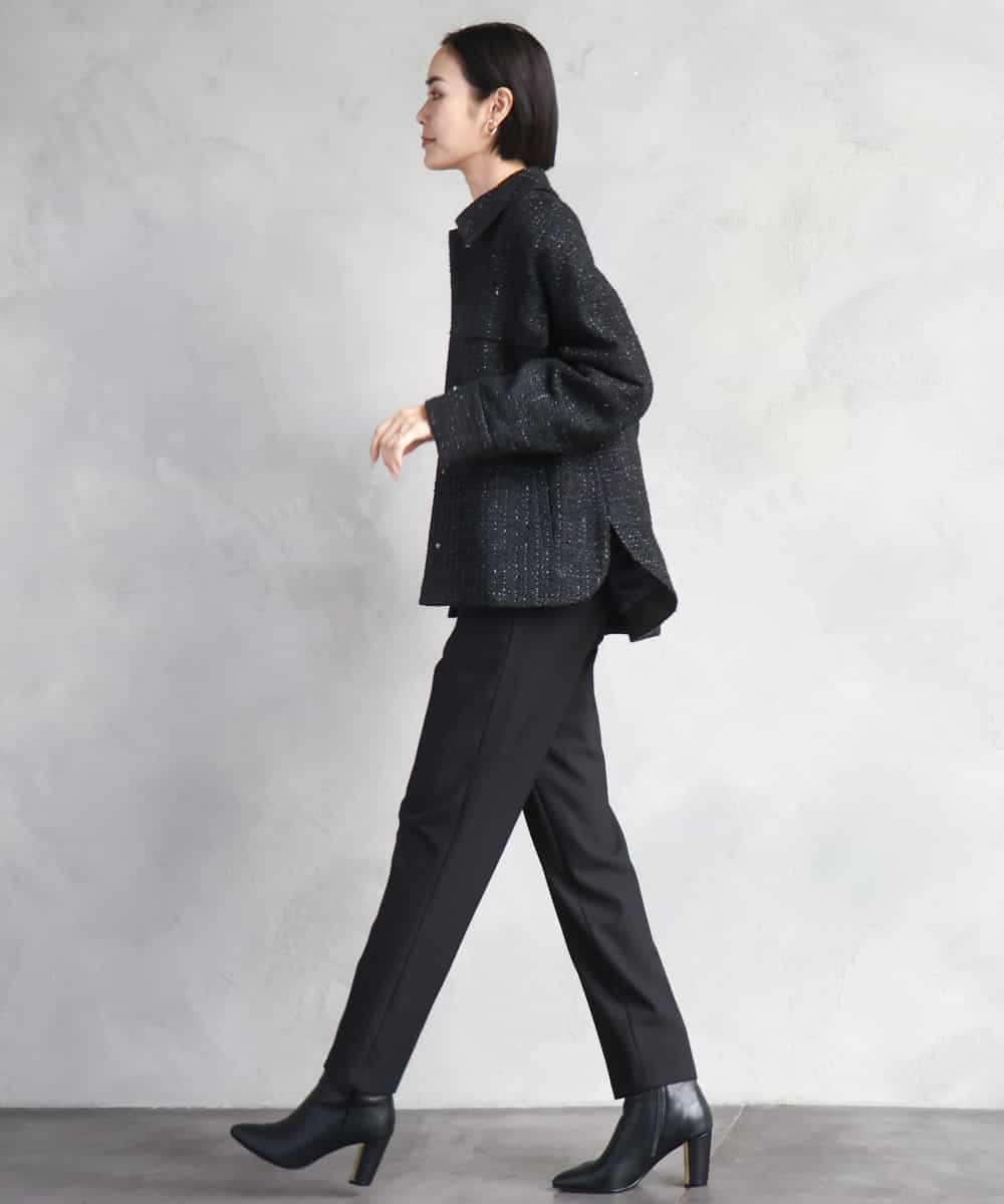 FMVAE51450 MICHEL KLEIN(ミッシェルクラン) ファンシーツイードCPOジャケット ブラック