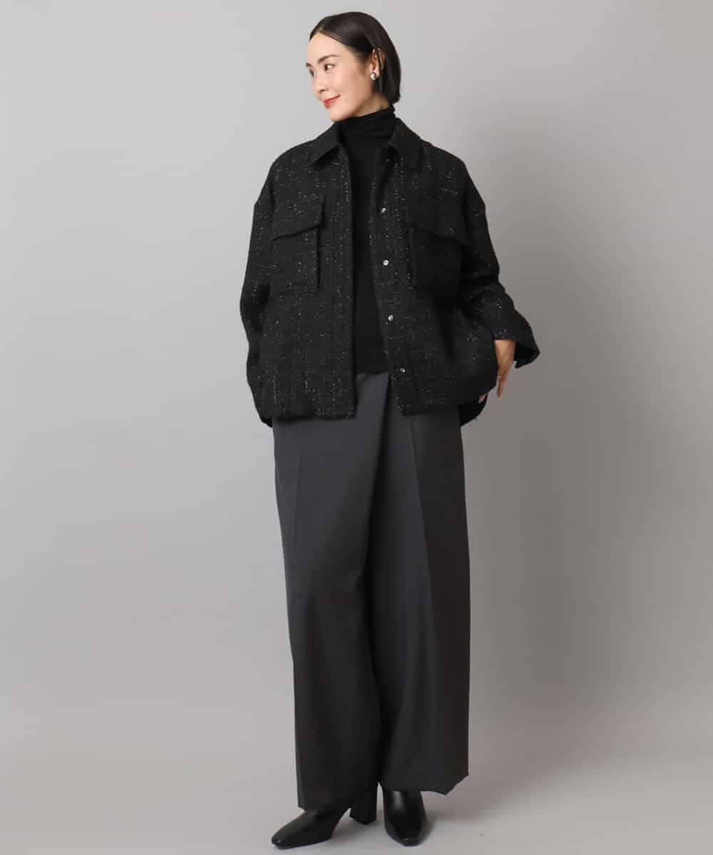 FMVAE51450 MICHEL KLEIN(ミッシェルクラン) ファンシーツイードCPOジャケット ブラック