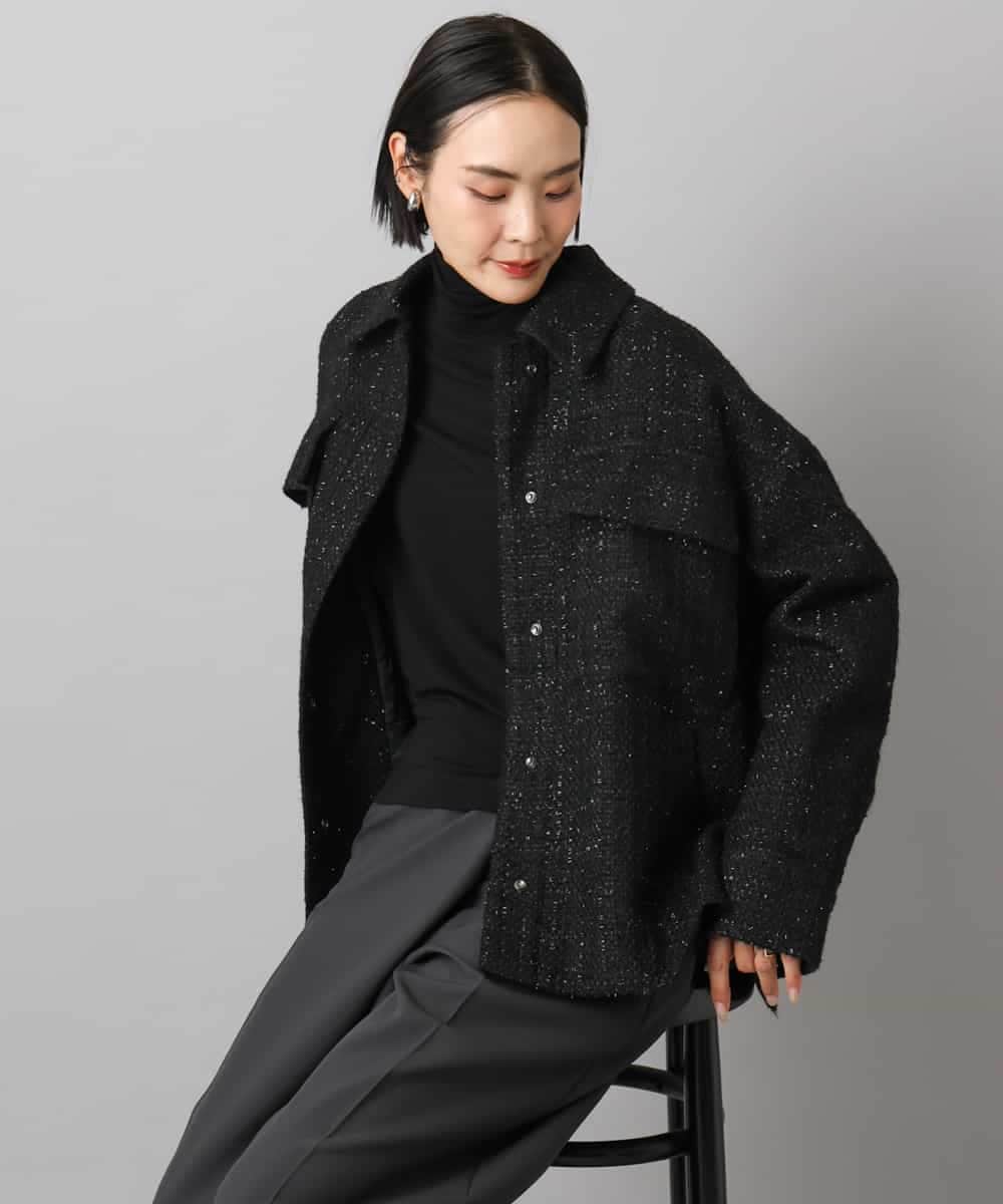 FMVAE51450 MICHEL KLEIN(ミッシェルクラン) ファンシーツイードCPOジャケット ブラック