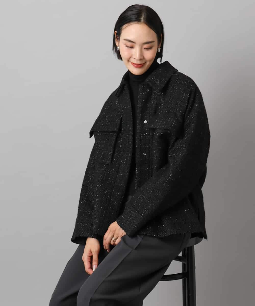 FMVAE51450 MICHEL KLEIN(ミッシェルクラン) ファンシーツイードCPOジャケット ブラック