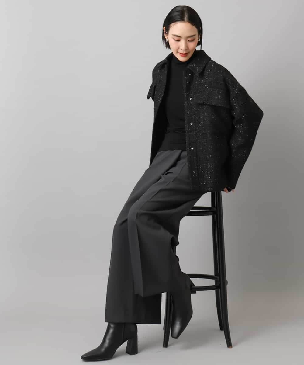 FMVAE51450 MICHEL KLEIN(ミッシェルクラン) ファンシーツイードCPOジャケット ブラック