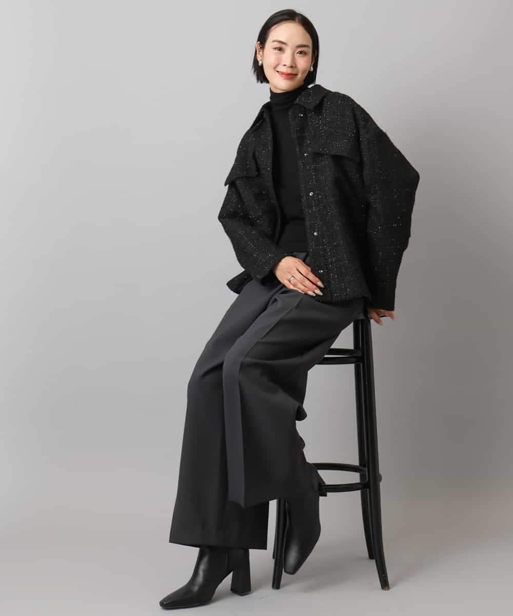 FMVAE51450 MICHEL KLEIN(ミッシェルクラン) ファンシーツイードCPOジャケット ブラック