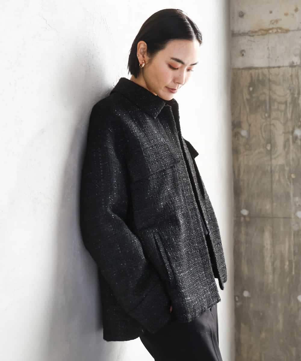 FMVAE51450 MICHEL KLEIN(ミッシェルクラン) ファンシーツイードCPOジャケット ブラック