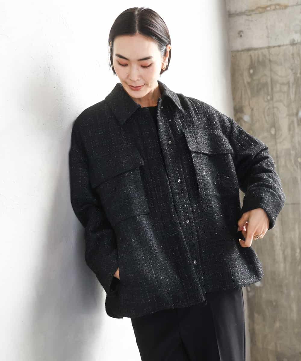 FMVAE51450 MICHEL KLEIN(ミッシェルクラン) ファンシーツイードCPOジャケット ブラック