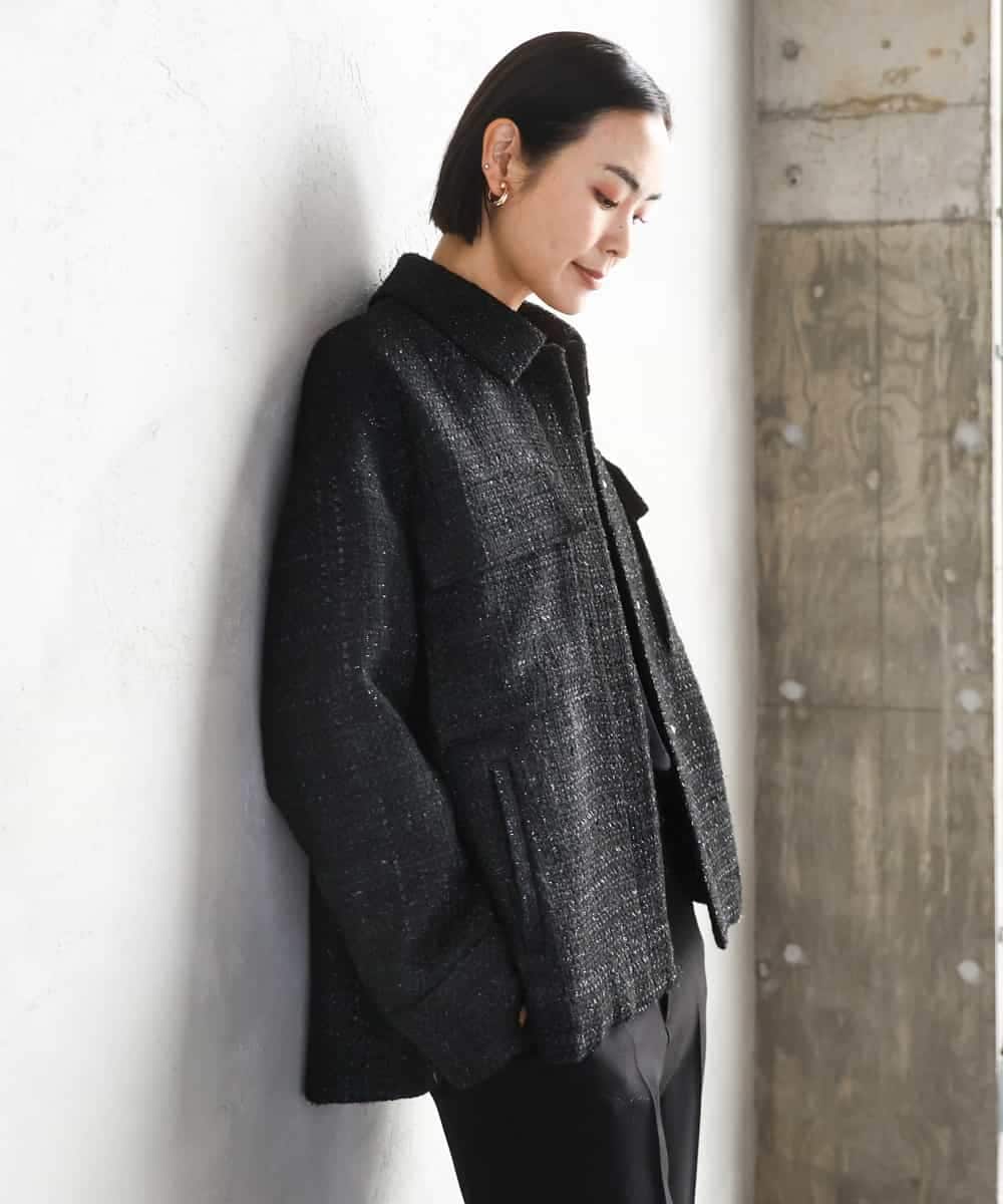 FMVAE51450 MICHEL KLEIN(ミッシェルクラン) ファンシーツイードCPOジャケット ブラック