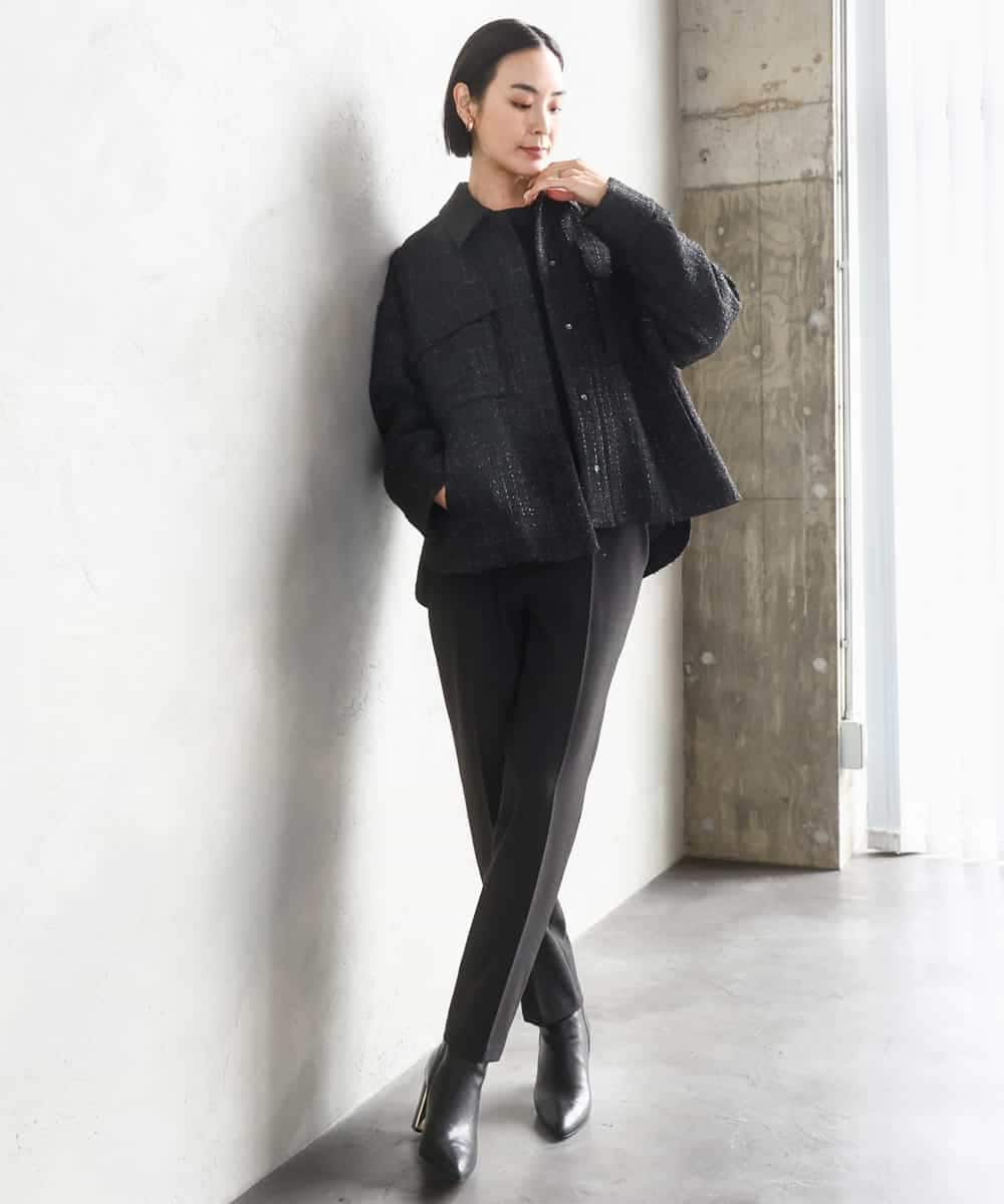 FMVAE51450 MICHEL KLEIN(ミッシェルクラン) ファンシーツイードCPOジャケット ブラック