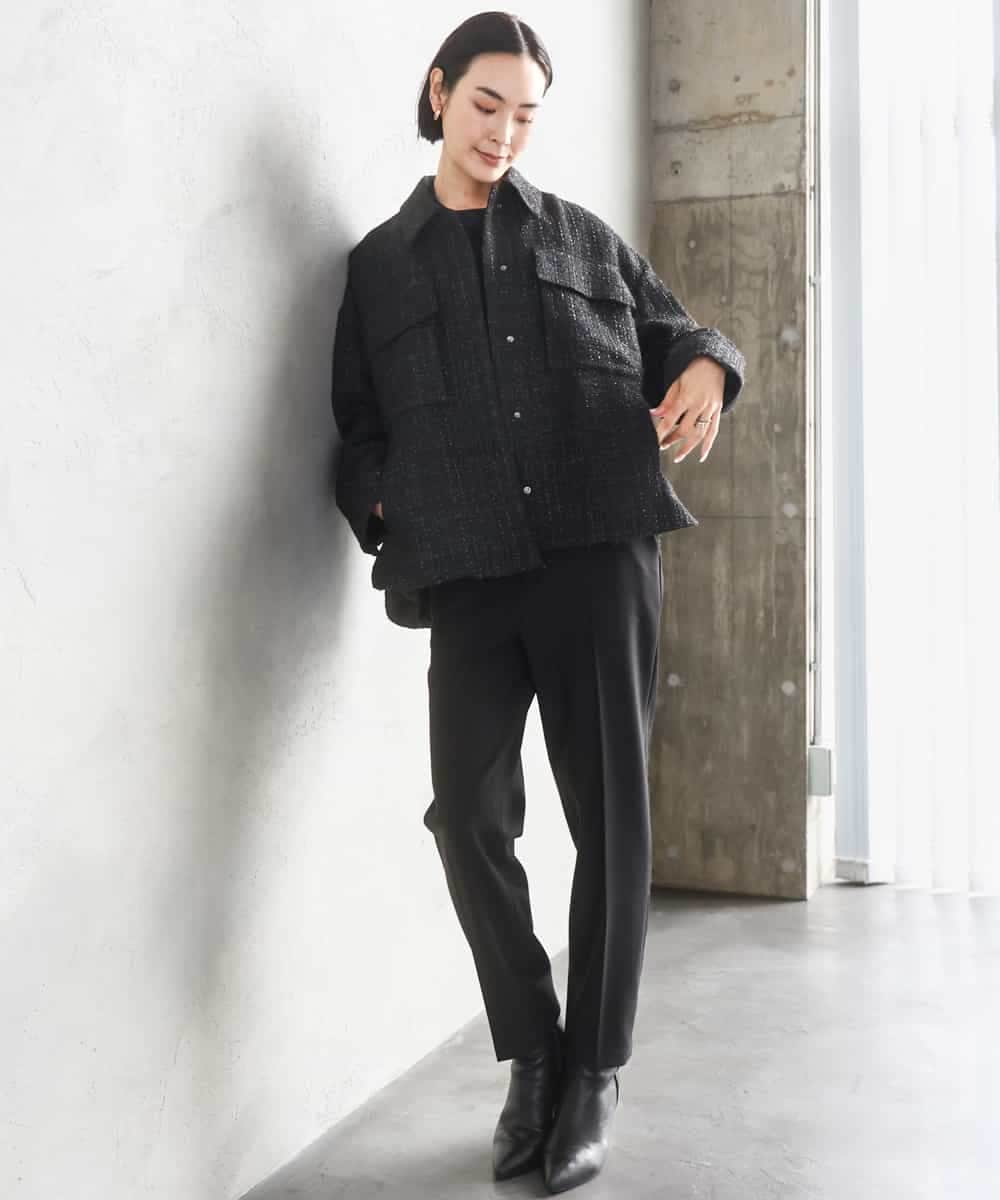 FMVAE51450 MICHEL KLEIN(ミッシェルクラン) ファンシーツイードCPOジャケット ブラック