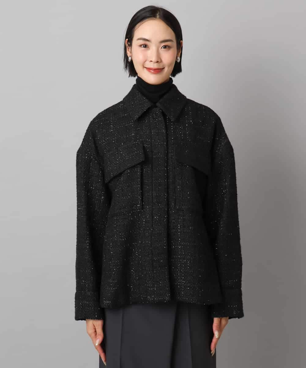 FMVAE51450 MICHEL KLEIN(ミッシェルクラン) ファンシーツイードCPOジャケット ブラック