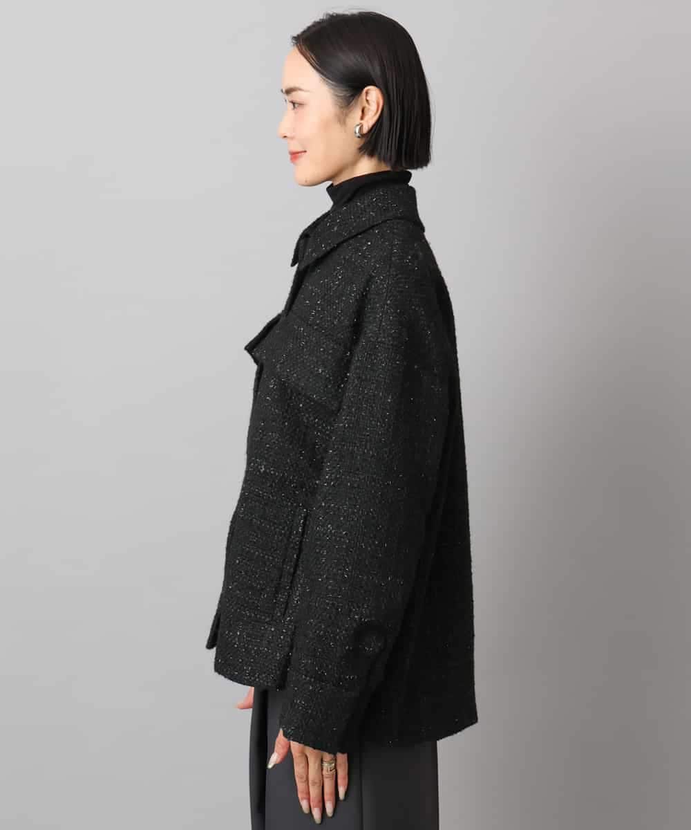 FMVAE51450 MICHEL KLEIN(ミッシェルクラン) ファンシーツイードCPOジャケット ブラック