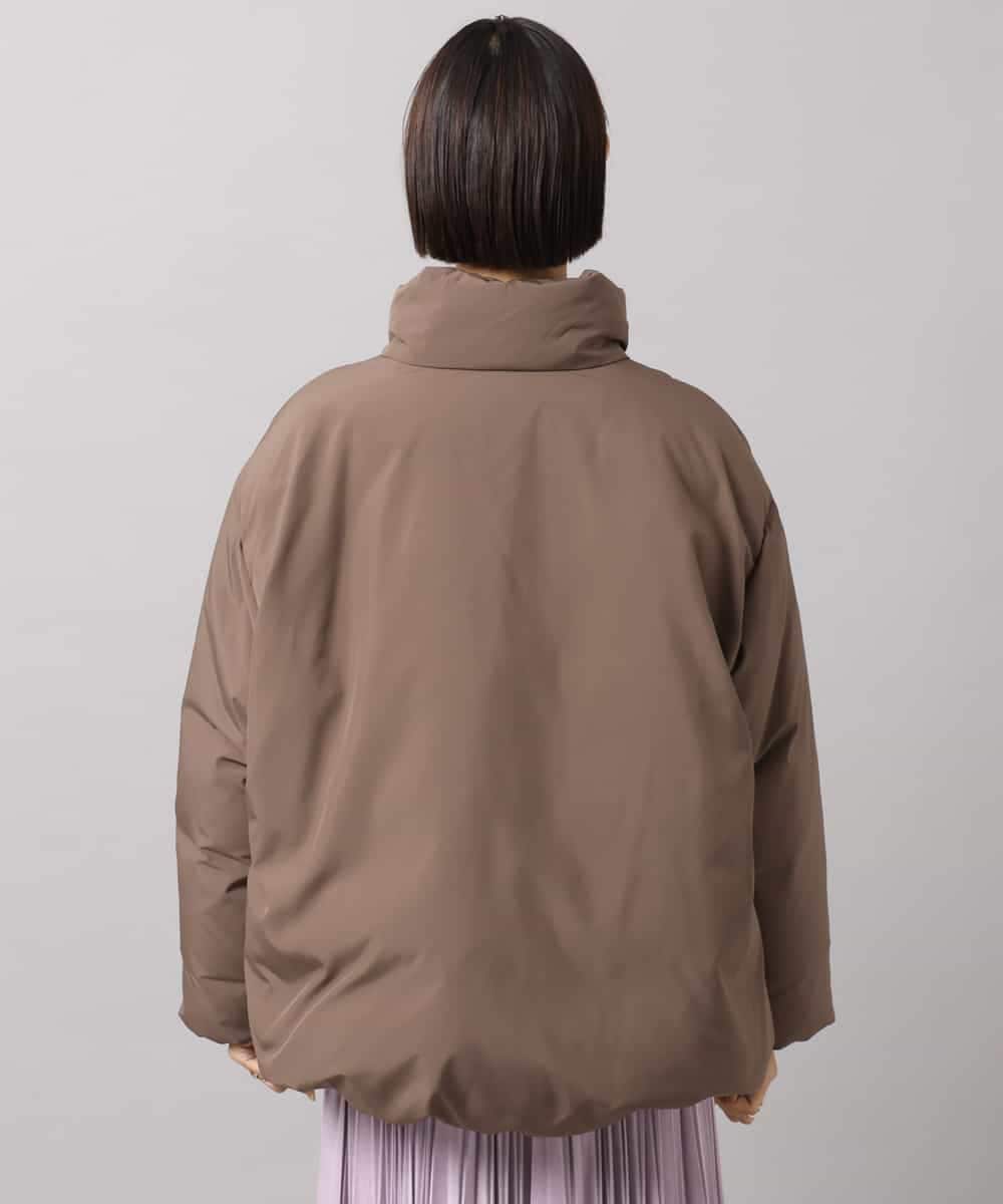 極美品 近年 ヨシエイナバ 定価10万 ウールジャケット グレージュ ノーカラー ノーステッチスタンドカラーダウンジャケット(ダウンジャケット